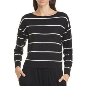 Eileen Fisher Black White Striped Knit Pullover Sweater Womens Sz Medium Minimal